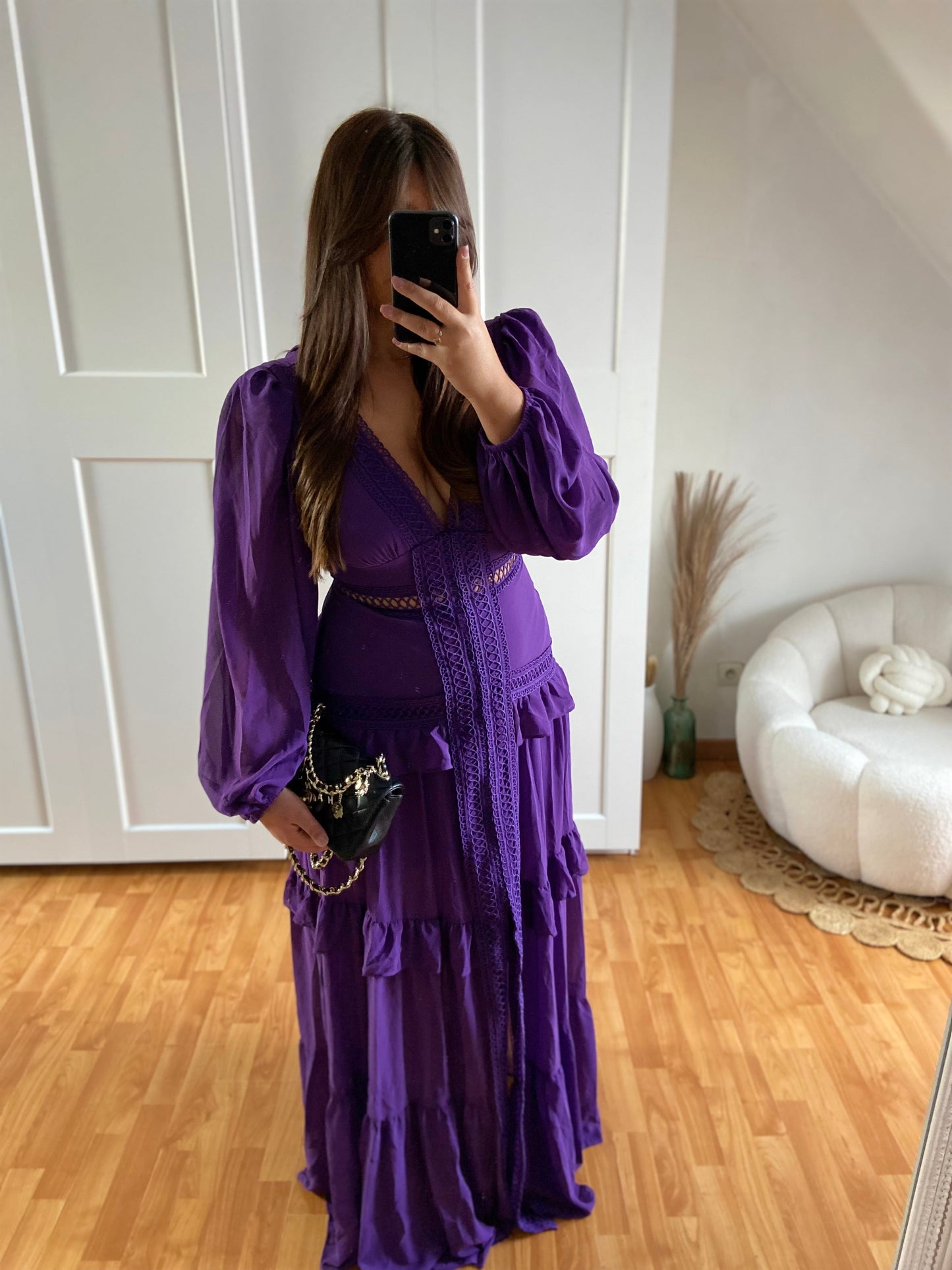 Robe volant manche bouffante | Violet | INAYA