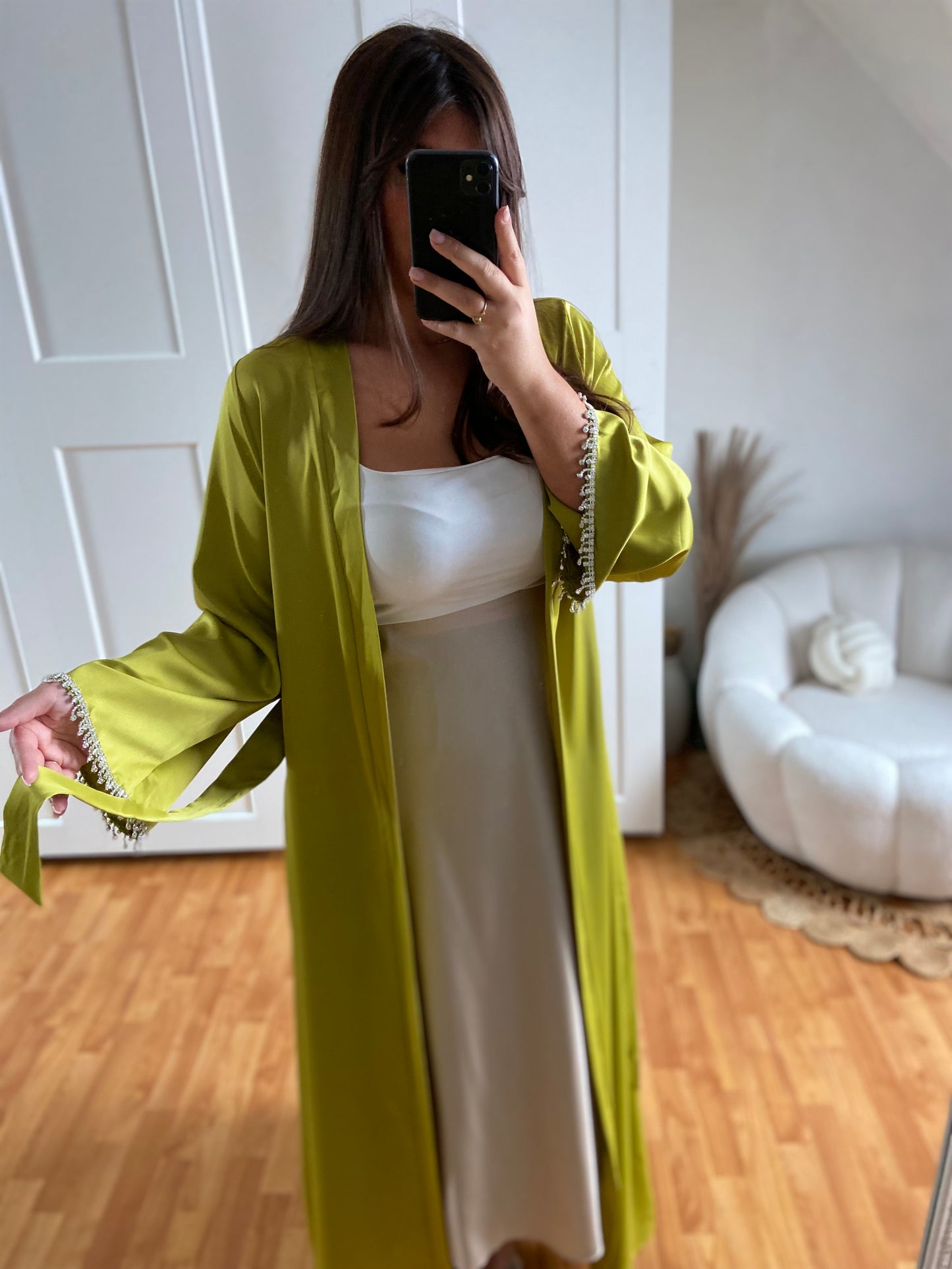 Kimono bijoux abaya | Olive | Diamond