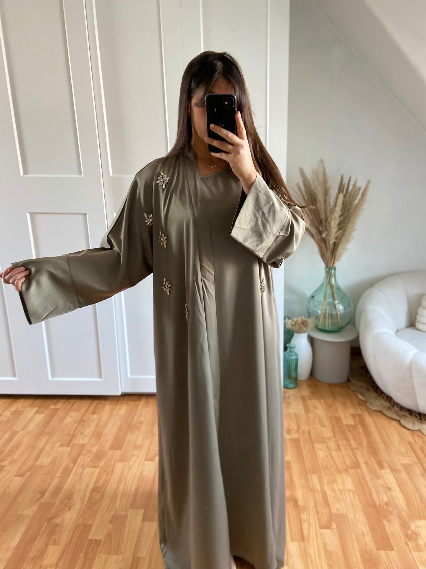 { Gamme premium } Abaya Dubaï sous robe + kimono | Kaki | OMAN