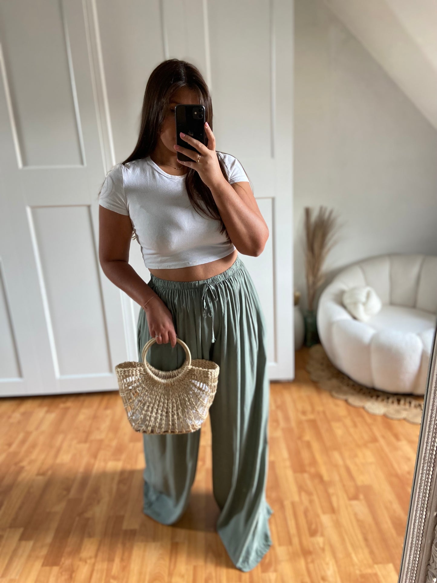 Pantalon Palazzo fluide avec poche | Kaki | EMNA