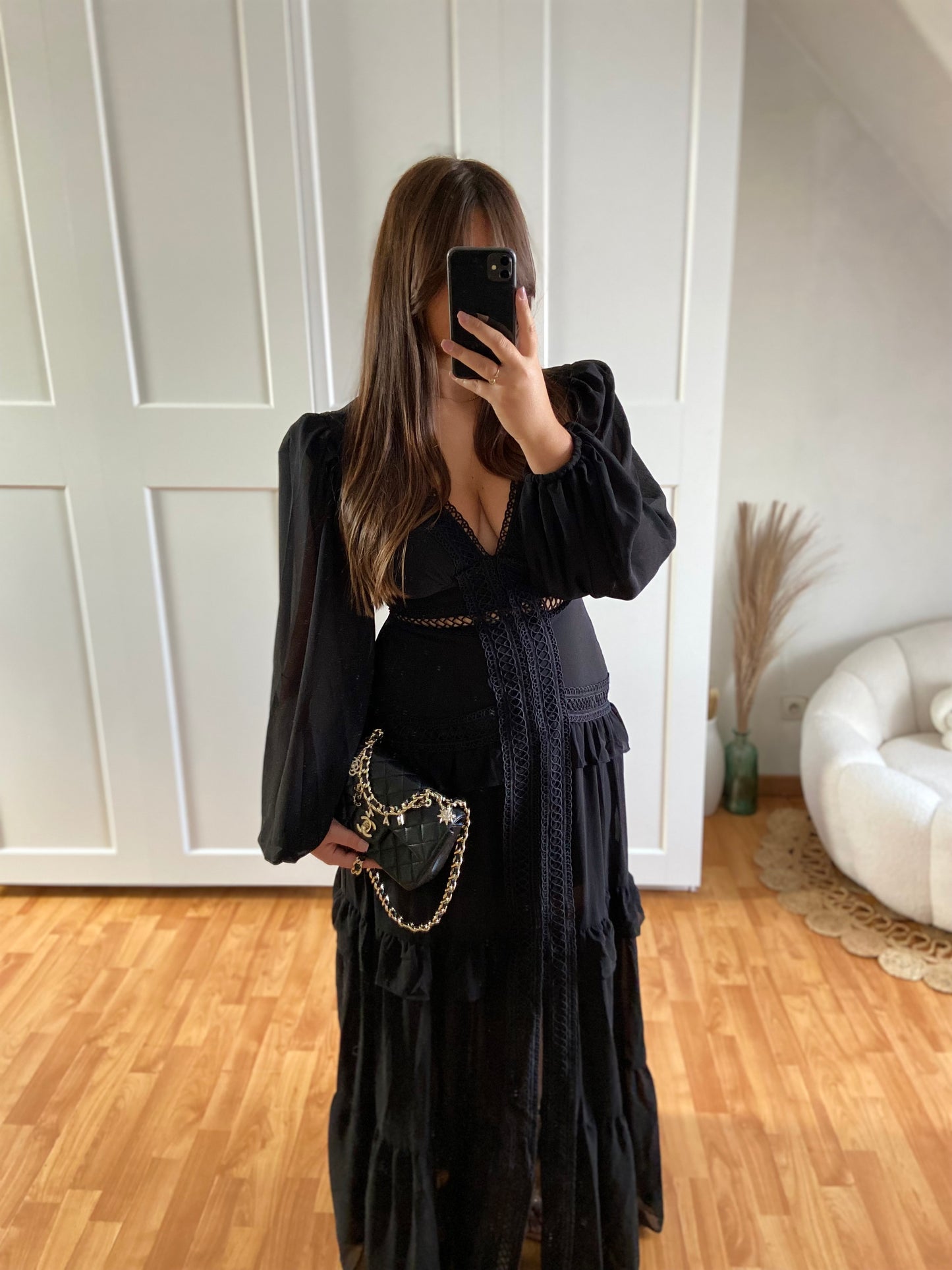 Robe volant manche bouffante | Noir | INAYA