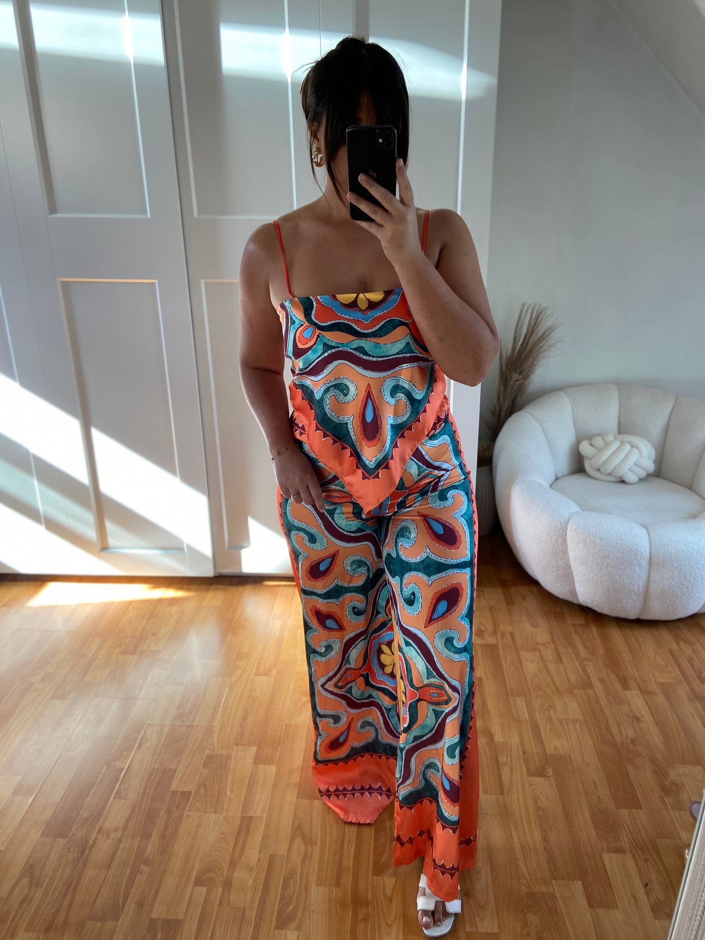 Ensemble satiné top et palazzo | Turquoise | ST RAPH