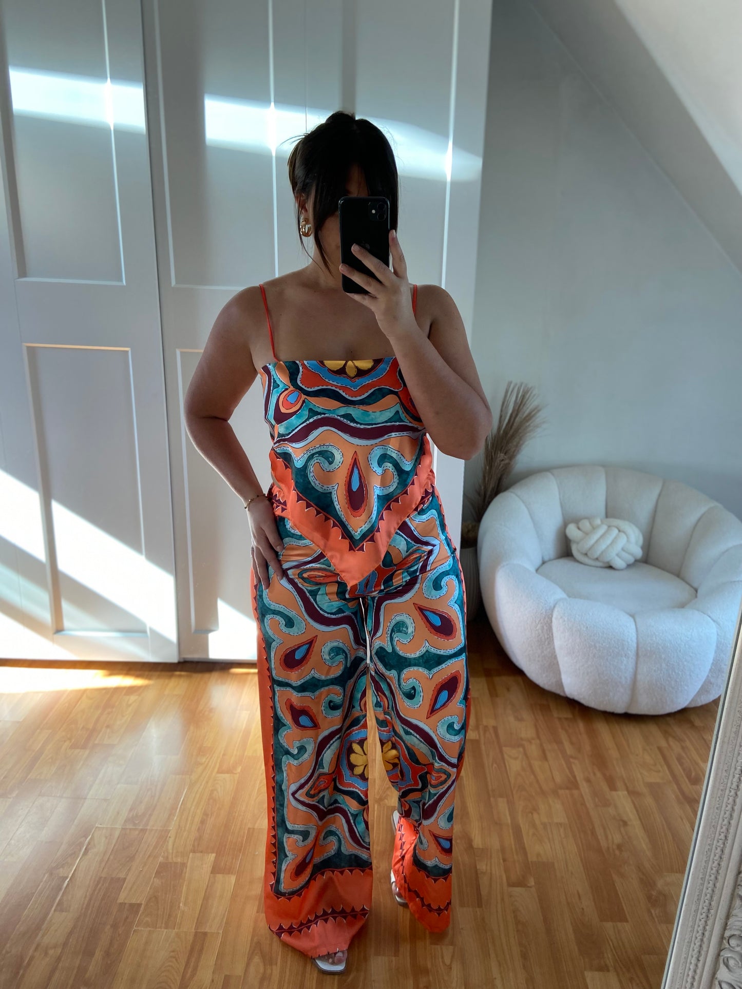 Ensemble satiné top et palazzo | Turquoise | ST RAPH