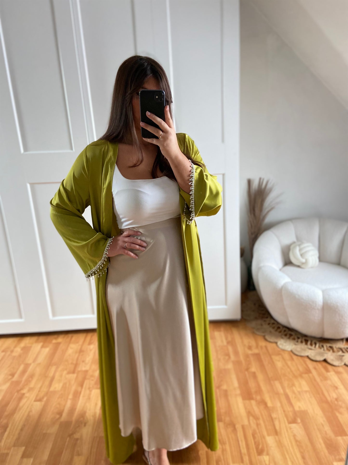 Kimono bijoux abaya | Olive | Diamond