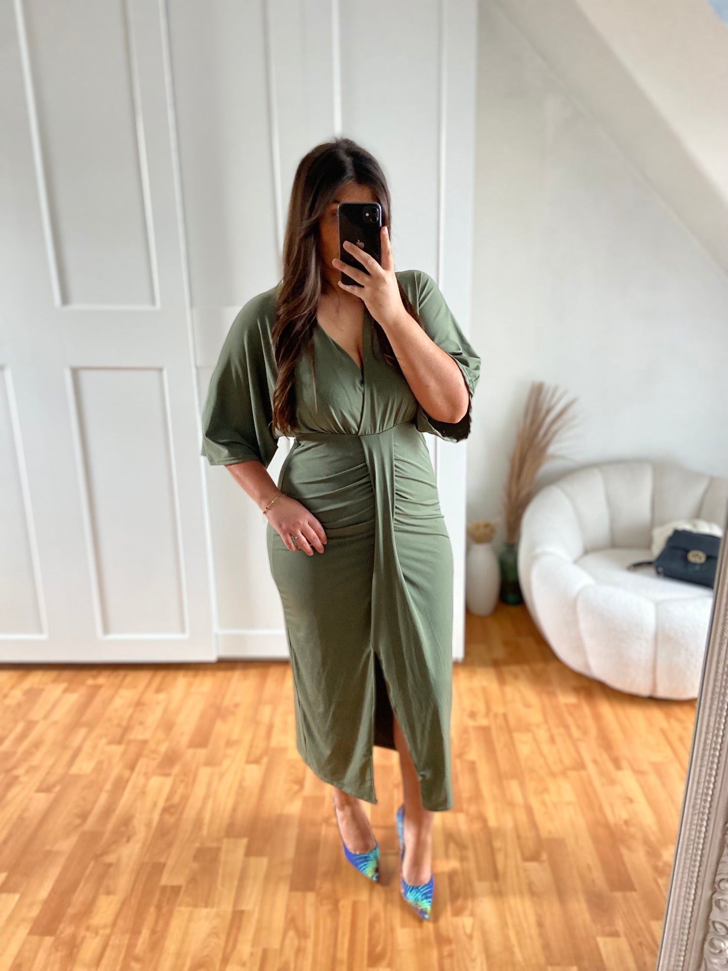 Robe fendu drapée | MELIANIA | Kaki