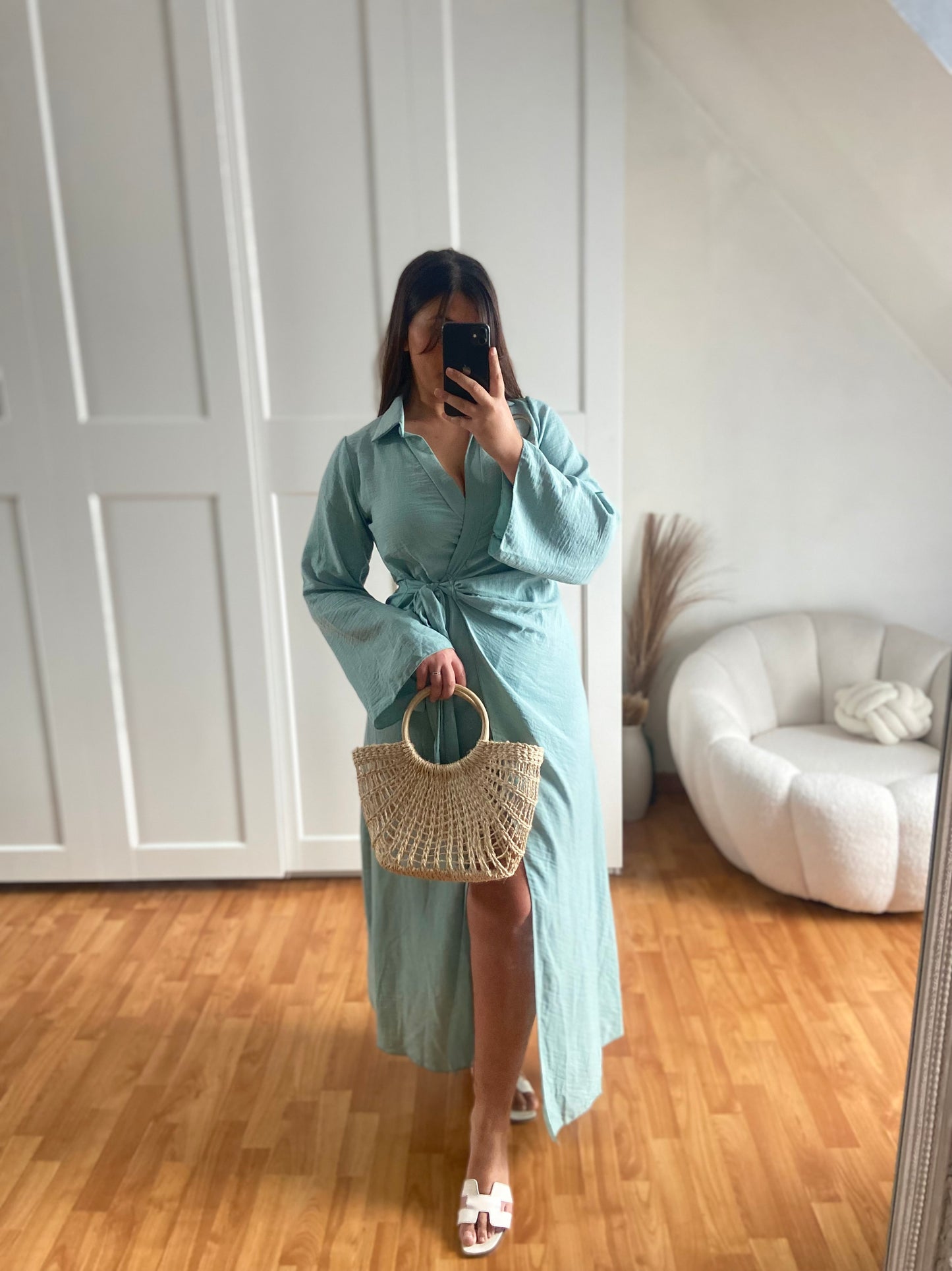 Robe effet lin longue à nouer | NAYAH | Vert d’eau