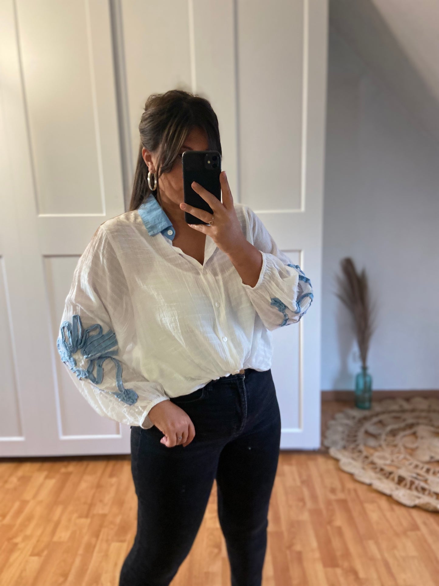 Chemise fluide manche bouffante | Blanc jeans | ALICE