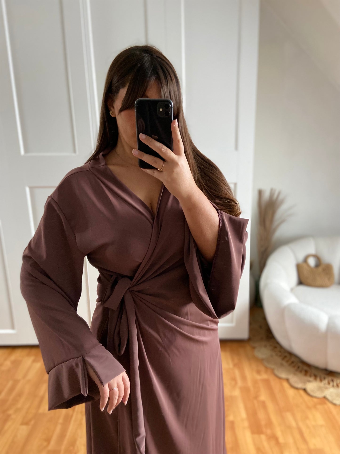 Robe kimono abaya avec poche et cache cœur | Parme | SAKURA