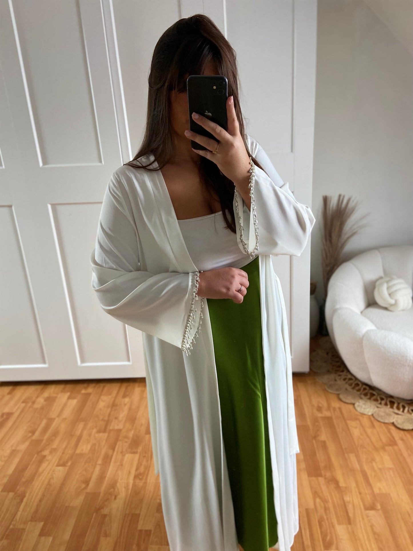 Kimono bijoux abaya | Blanc | Diamond