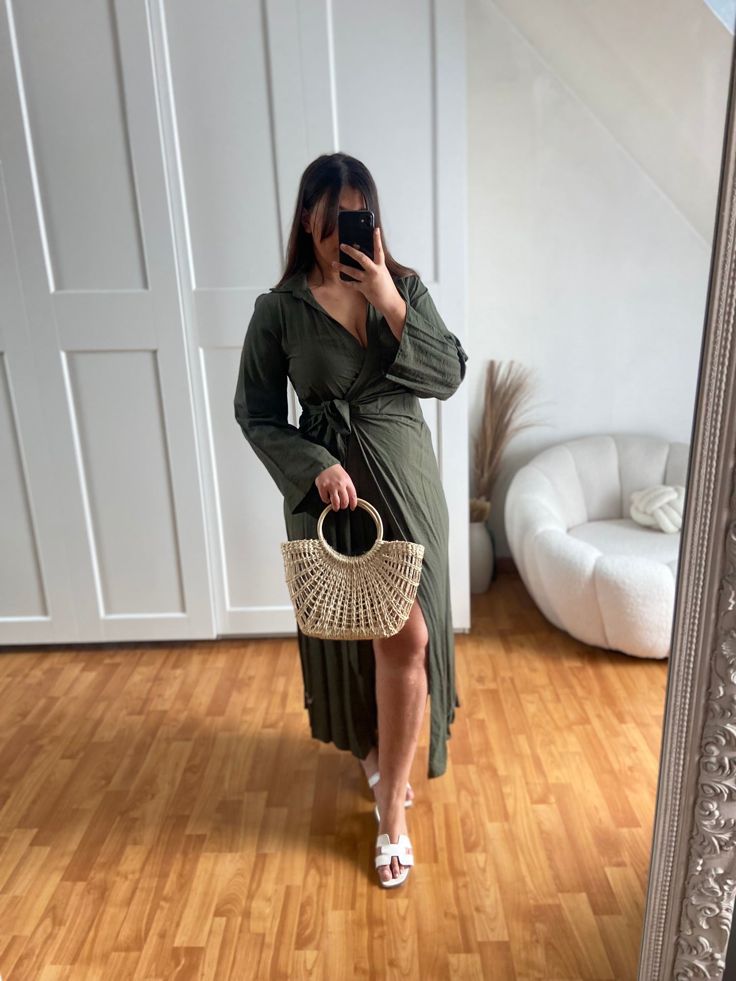 Robe effet lin longue à nouer | NAYAH | Kaki