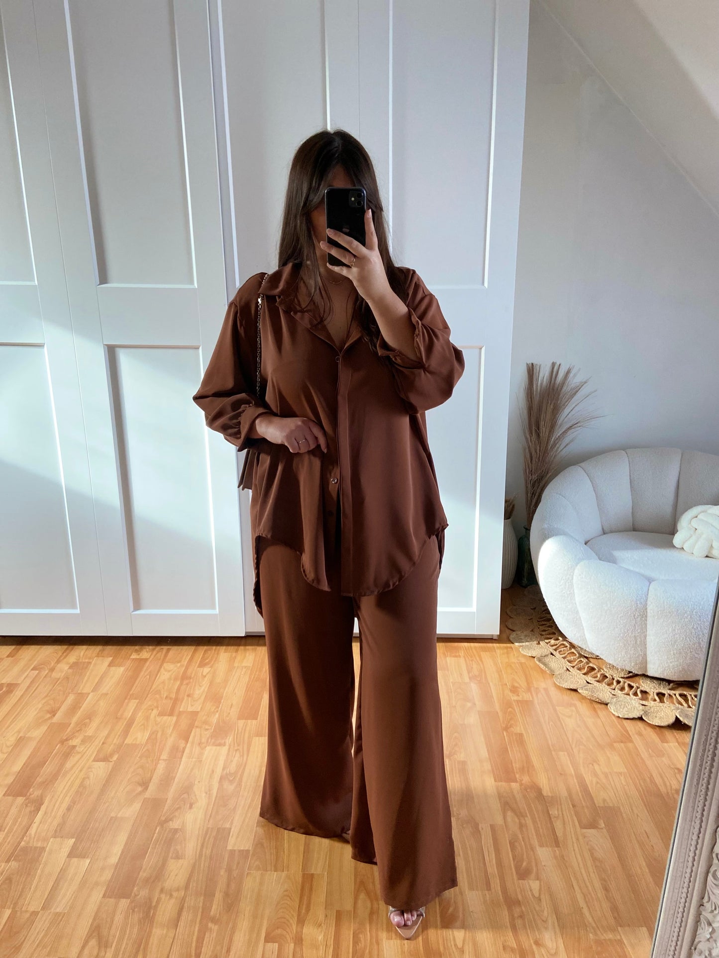 Ensemble en soie de Medine chemise large & Pantalon | Marron clair | LAYAN