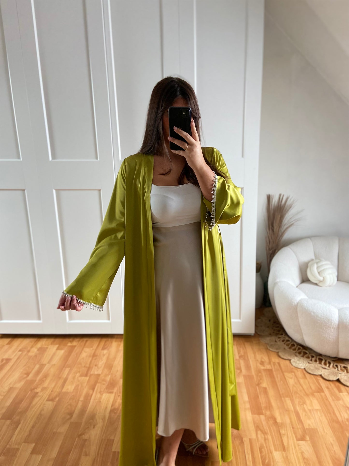 Kimono bijoux abaya | Olive | Diamond