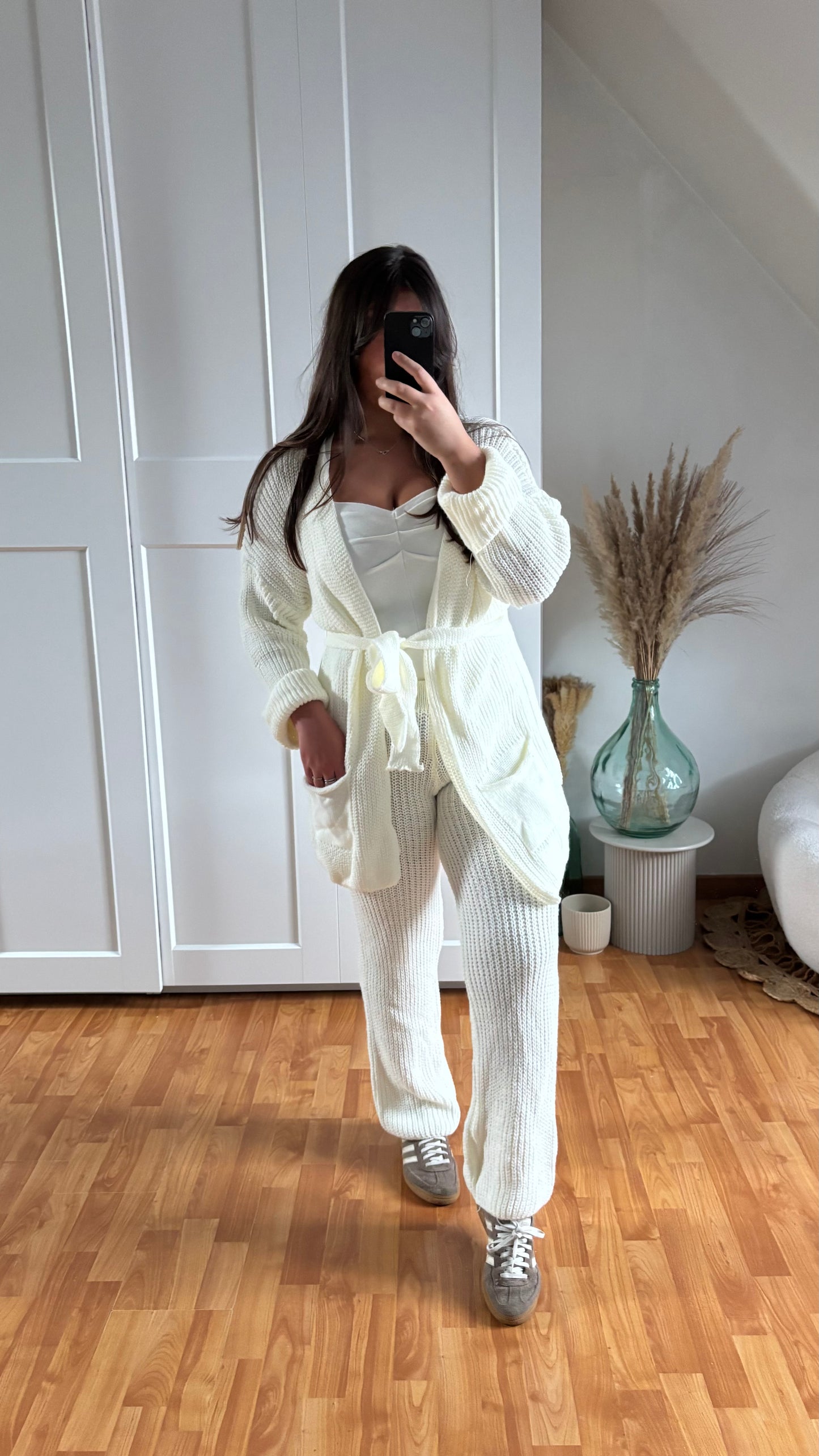 Ensemble en maille pantalon et gilet ceinture | Ivoire | COCOONING