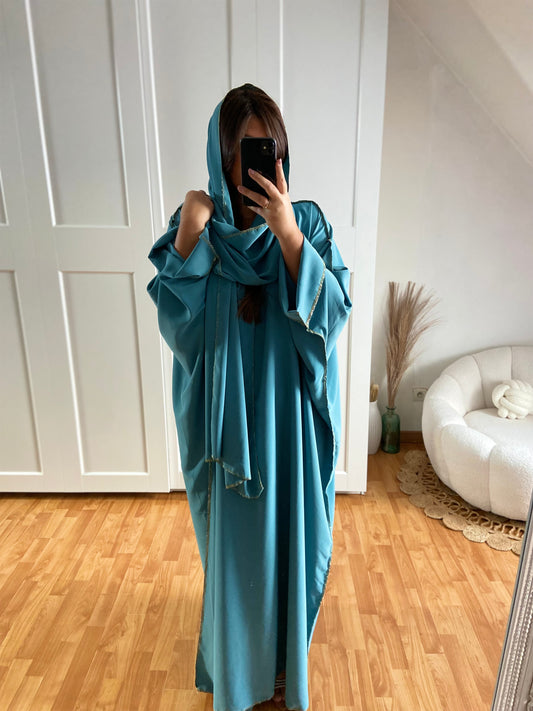 Abaya avec voile brillant | Bleu emeraude | CAMILA