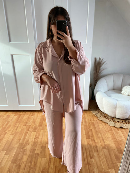 Ensemble en soie de Medine chemise large & Pantalon | Rose | LAYAN