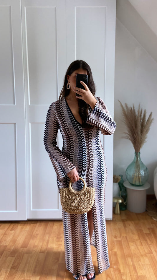 Robe maille col V | Marron | TYA