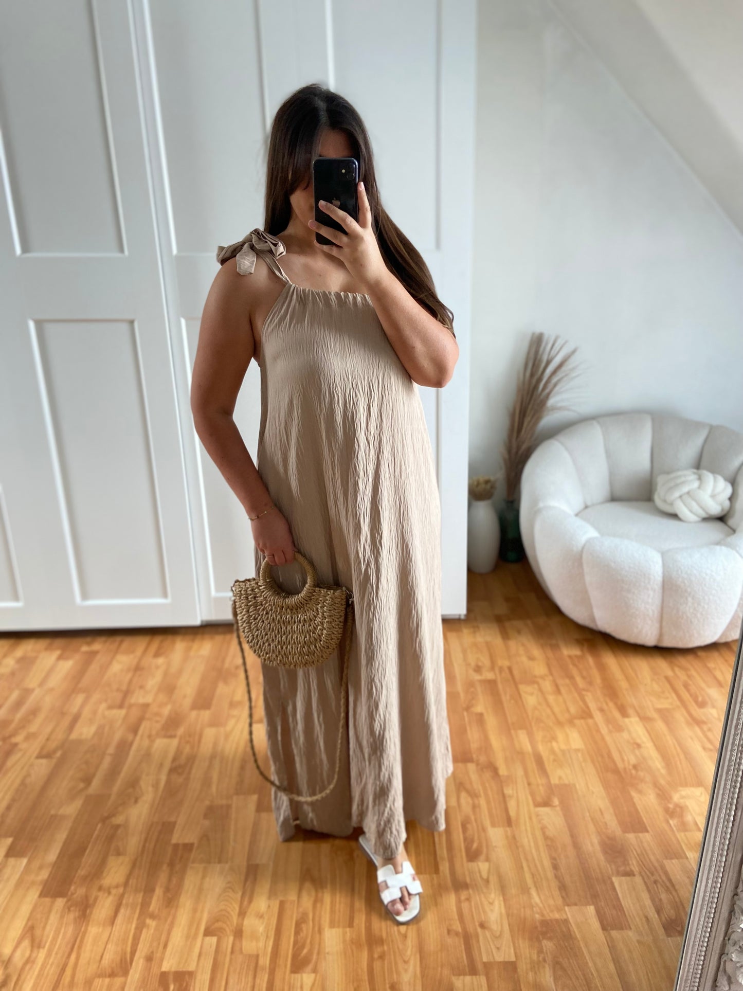 Robe effet lin asymétrique | MIYA | Beige