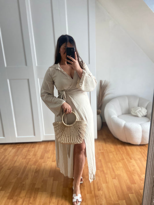 Robe effet lin longue à nouer | NAYAH | Beige