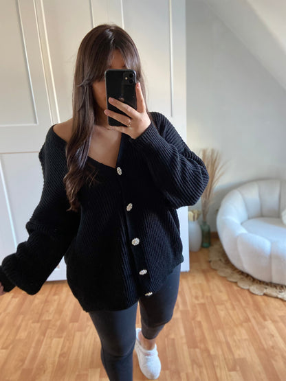 Gilet bijoux strass | Noir | SABRINE