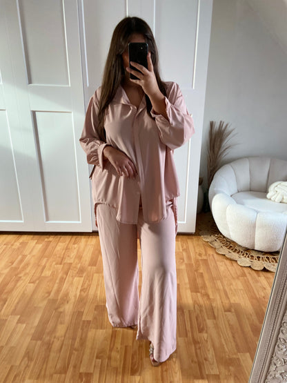 Ensemble en soie de Medine chemise large & Pantalon | Rose | LAYAN