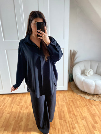 Ensemble en soie de Medine pantalon & chemise | Noir | LAYAN