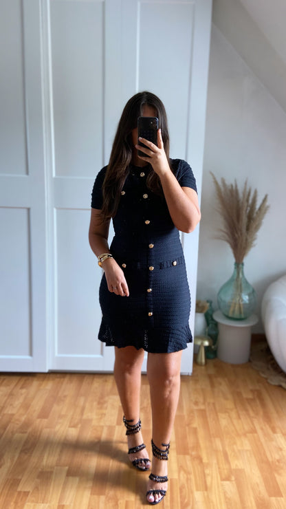 Robe courte maille boutonnée | Noir | SIHANA