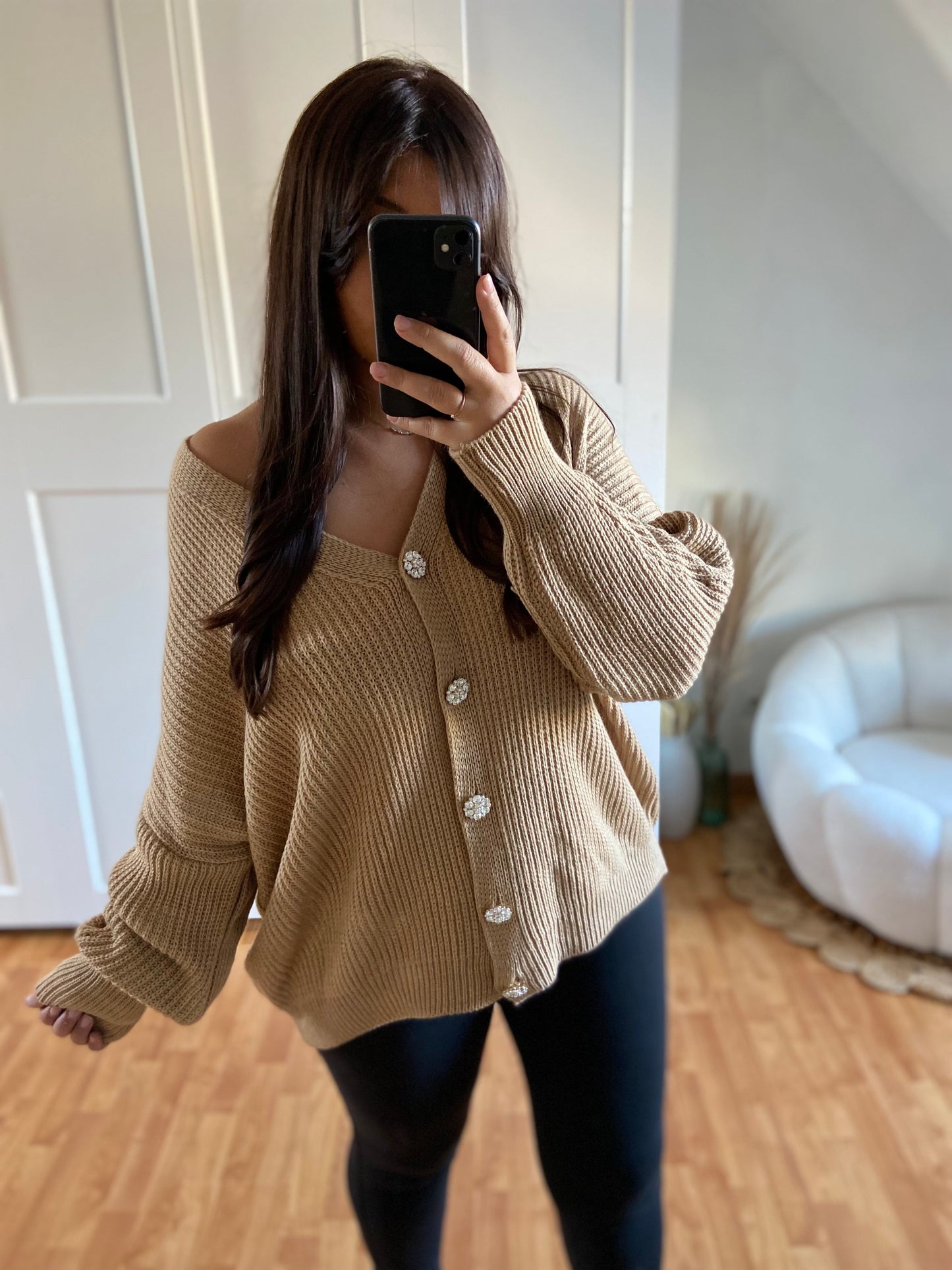 Gilet bijoux strass | Camel | SABRINE