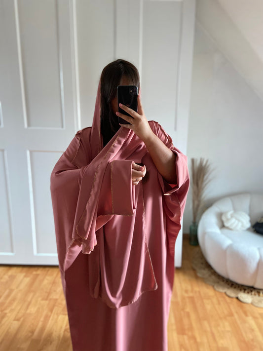 Abaya avec voile brillant | Rose | CAMILA