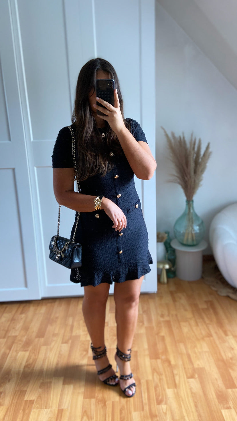 Robe courte maille boutonnée | Noir | SIHANA