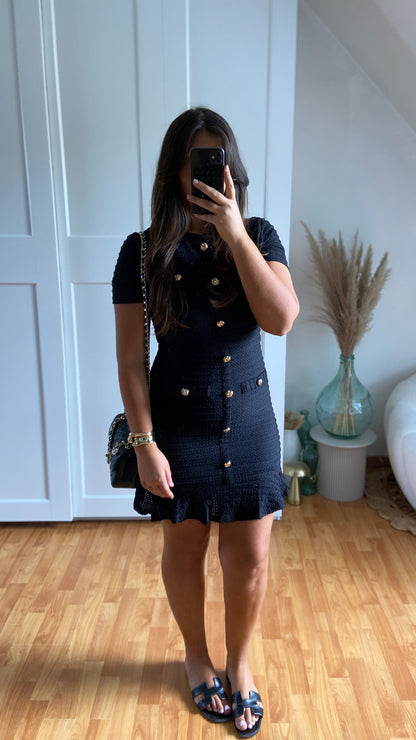 Robe courte maille boutonnée | Noir | SIHANA