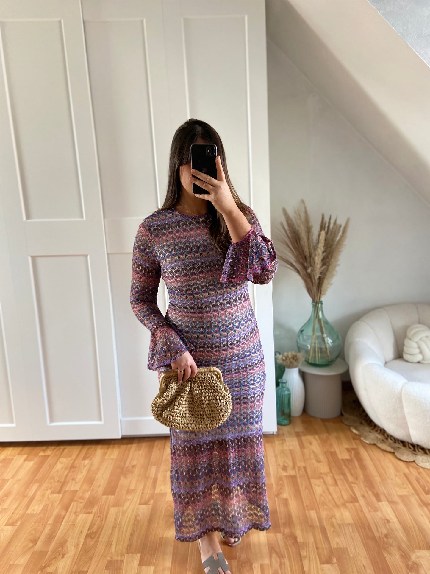 Robe moulante manche évasée | Rose & Mauve| EMMA