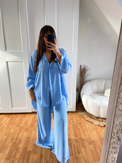 Ensemble en soie de Medine chemise large & Pantalon | Bleu | LAYAN