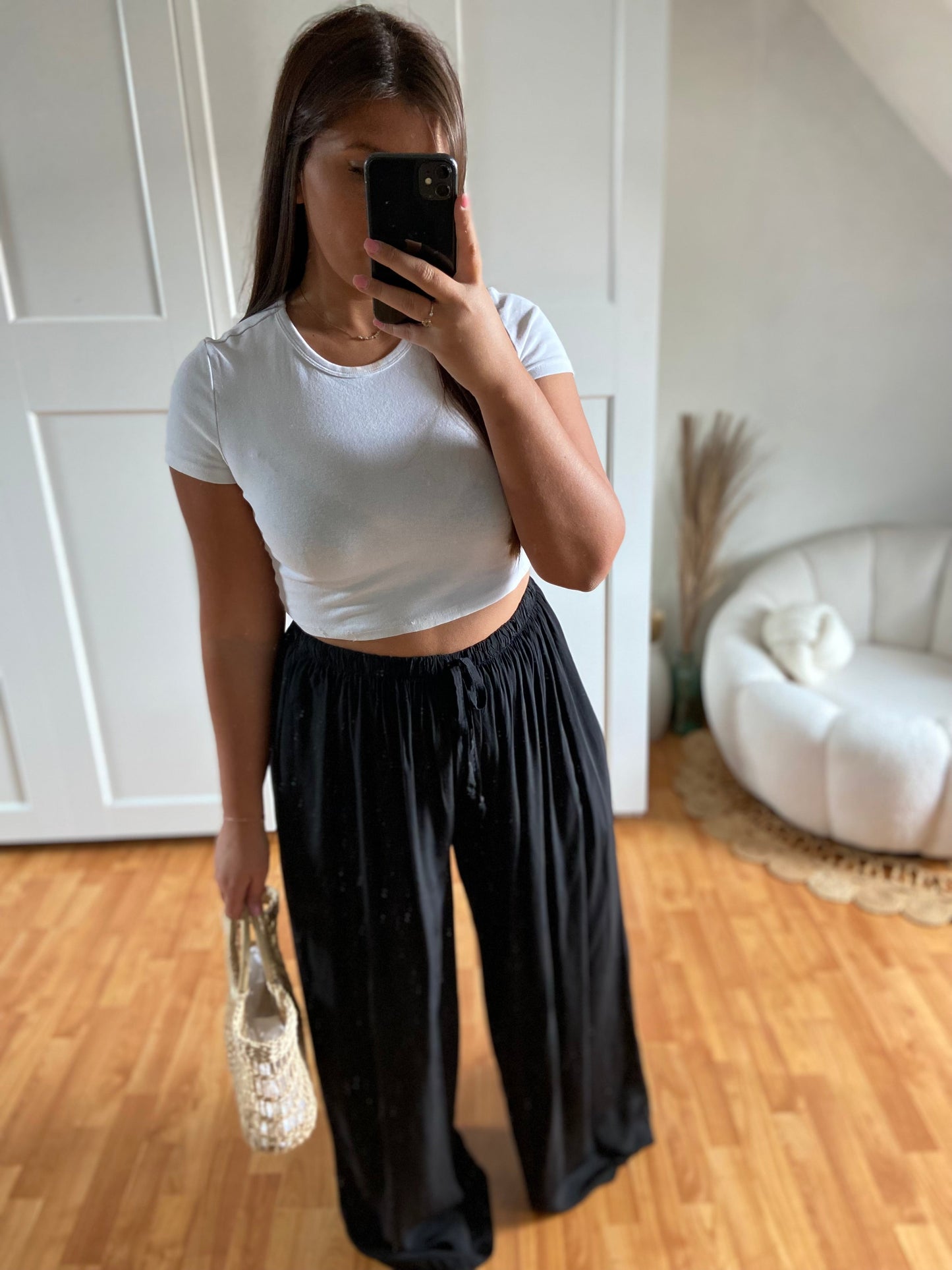 Pantalon Palazzo fluide avec poche | Noir | EMMA