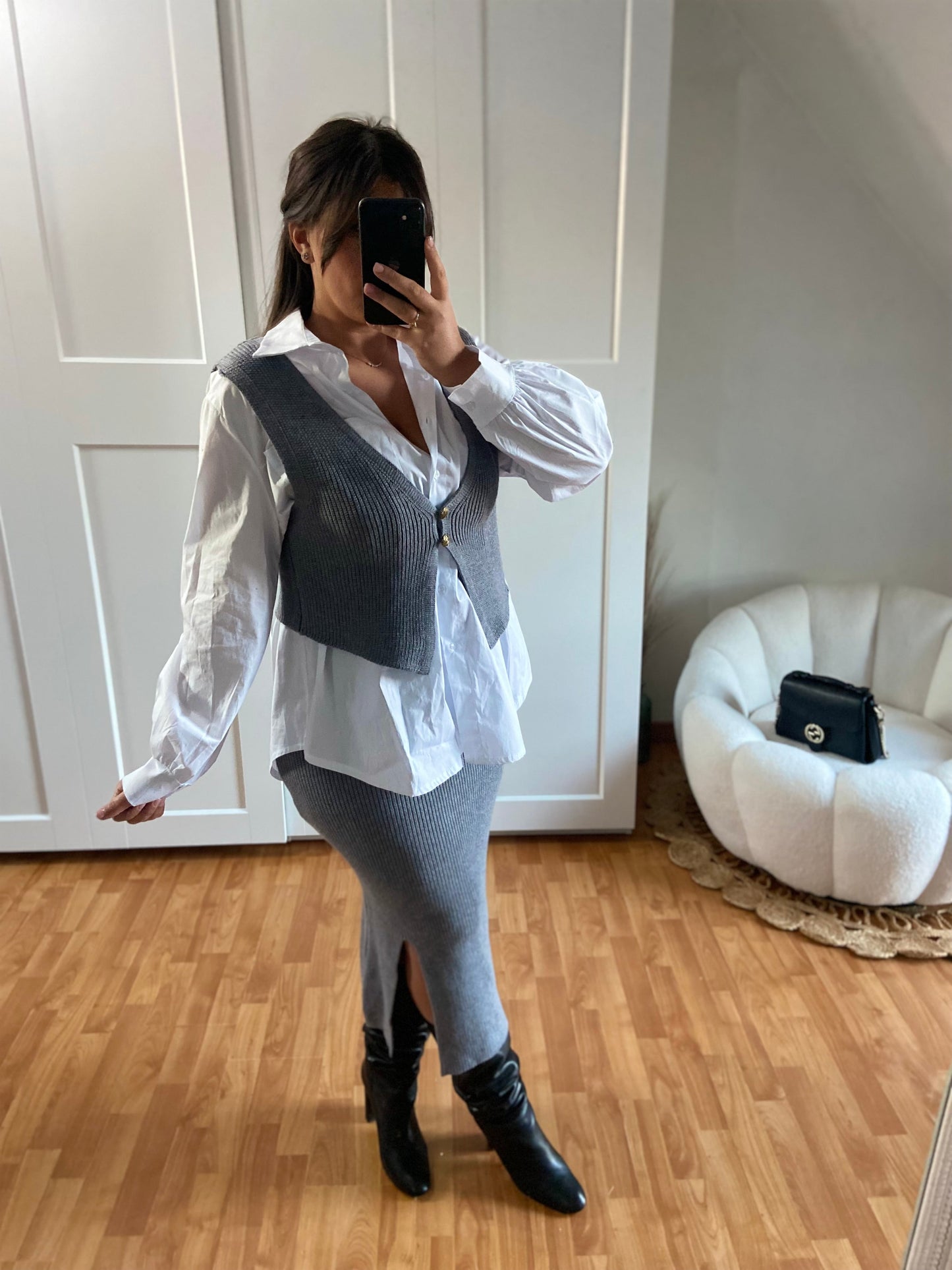 Ensemble en maille jupe + haut | Gris | LISA