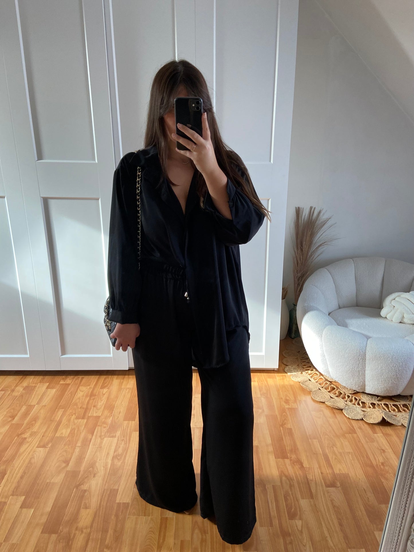 Ensemble en soie de Medine pantalon & chemise | Noir | LAYAN