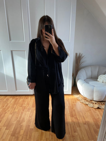 Ensemble en soie de Medine pantalon & chemise | Noir | LAYAN