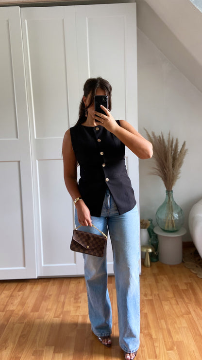 Veste sans manche bouton | Noir | ISIL