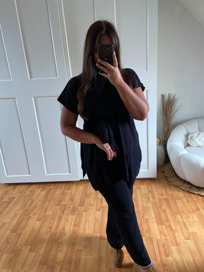 Ensemble en maille fine doux pantalon et tunique | Noir | LANA