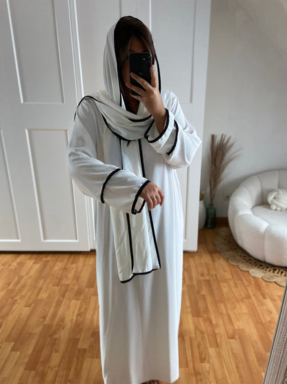 Abaya voile intégré bande | Blanc | BAÏA