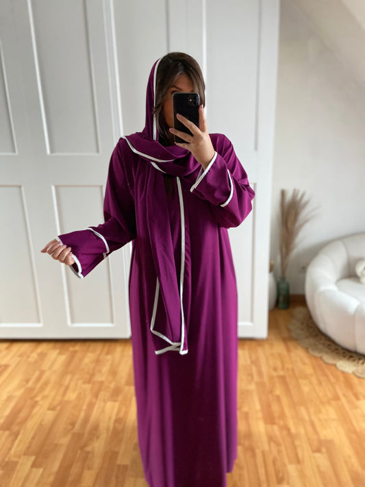 Abaya voile intégré bande | Prune | BAÏA