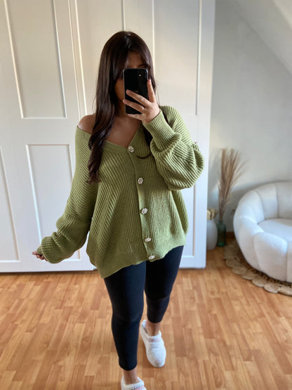 Gilet bijoux strass | Vert olive | SABRINE