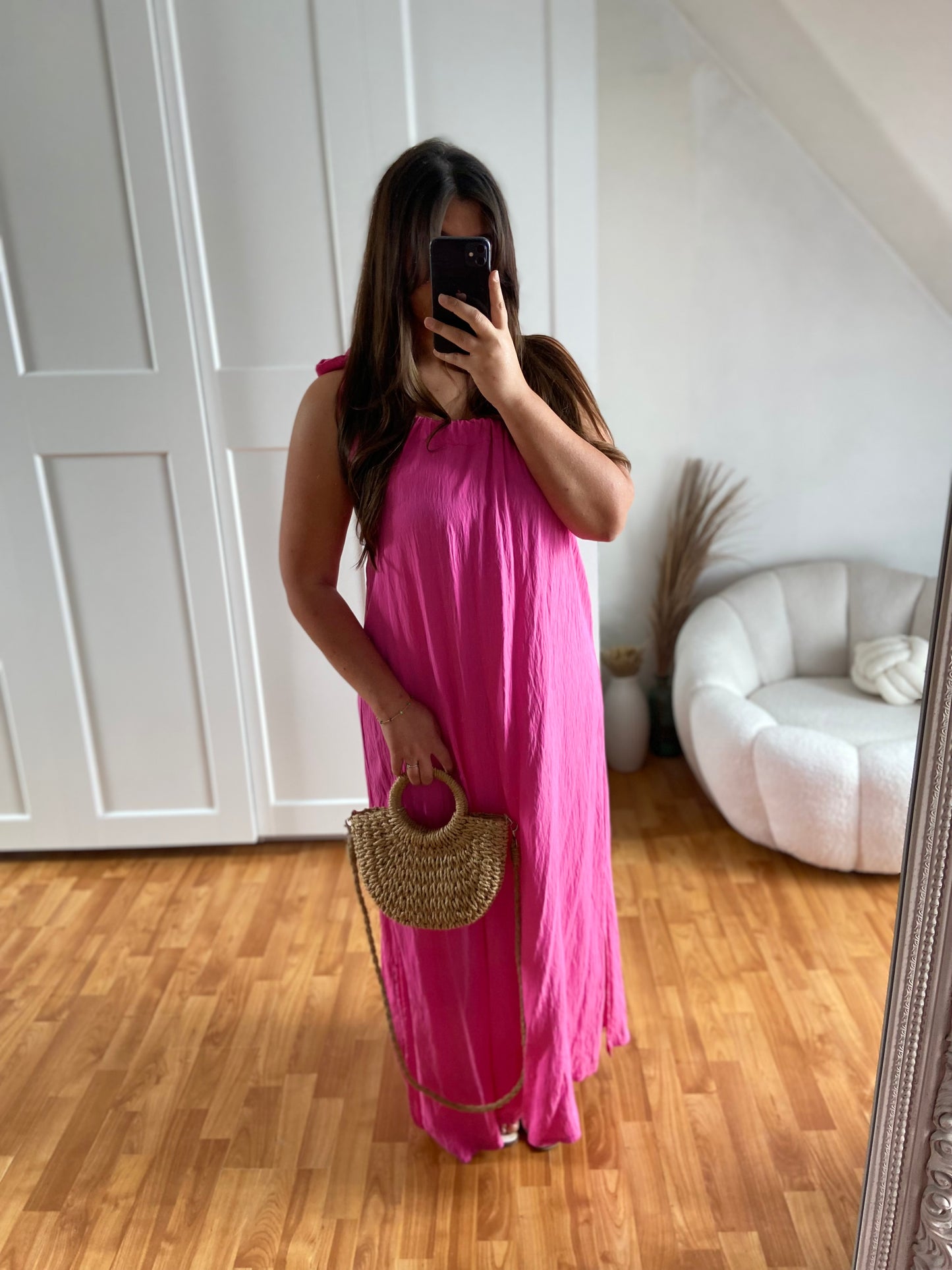 Robe effet lin asymétrique | MIYA | Fushia