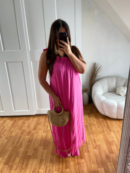 Robe effet lin asymétrique | MIYA | Fushia