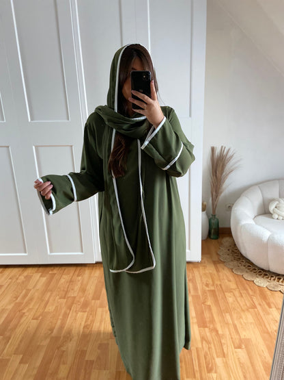 Abaya voile intégré bande | Kaki | BAÏA