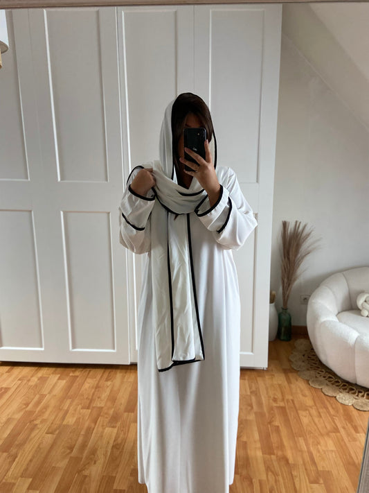 Abaya voile intégré bande | Blanc | BAÏA