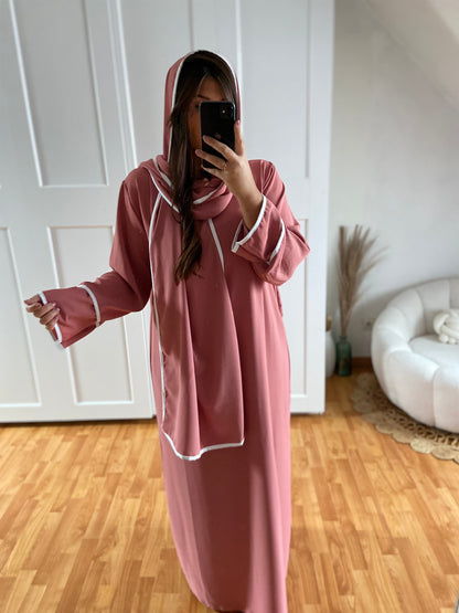 Abaya voile intégré bande | Rose | BAÏA