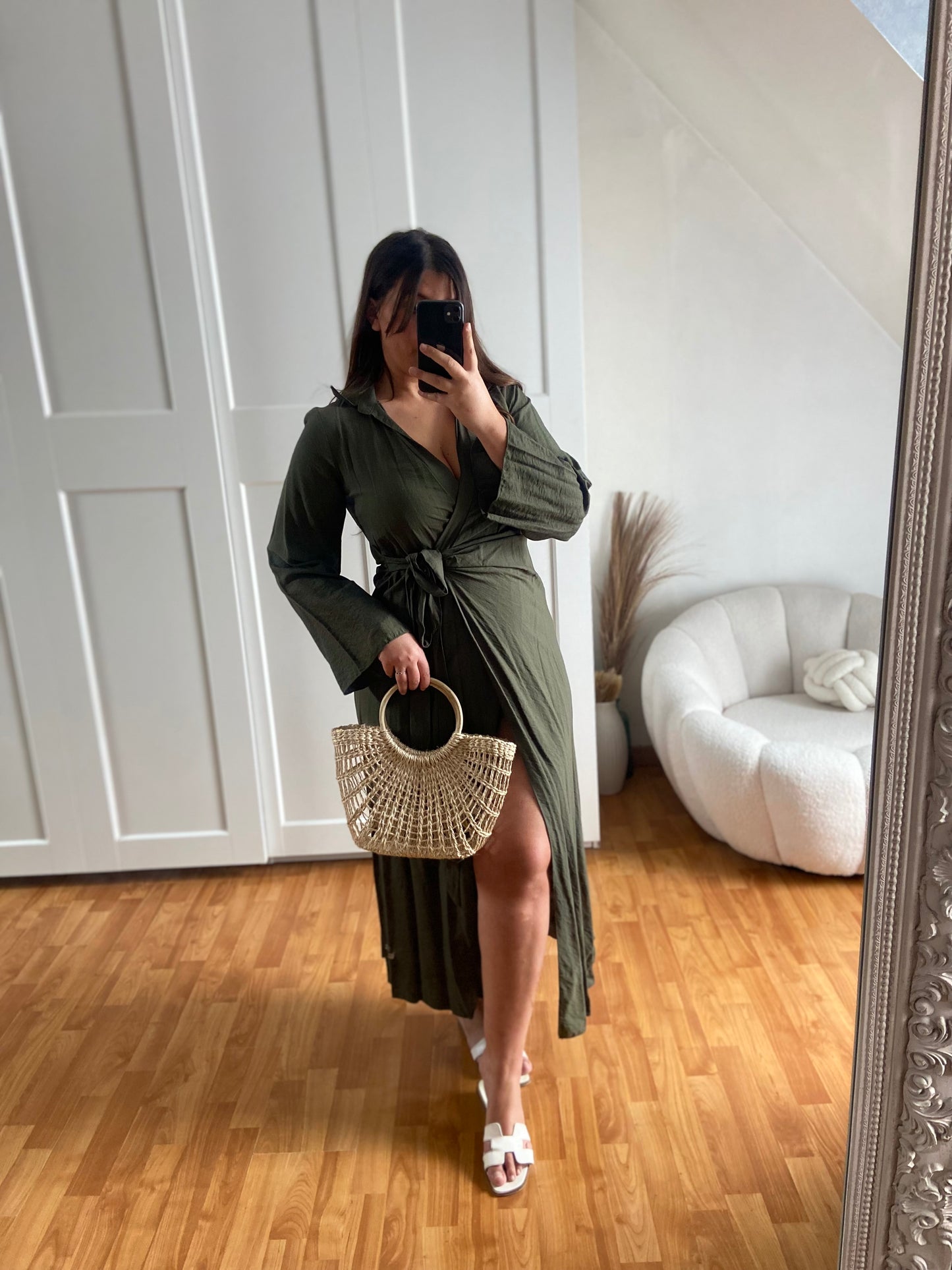 Robe effet lin longue à nouer | NAYAH | Kaki