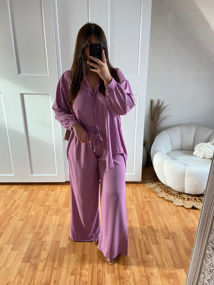 Ensemble en soie de Medine chemise large & Pantalon | Mauve | LAYAN