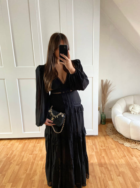 Robe volant manche bouffante | Noir | INAYA