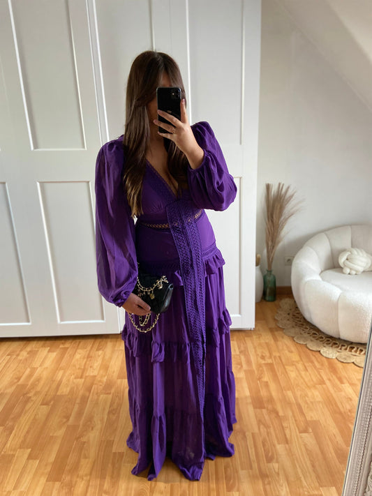 Robe volant manche bouffante | Violet | INAYA